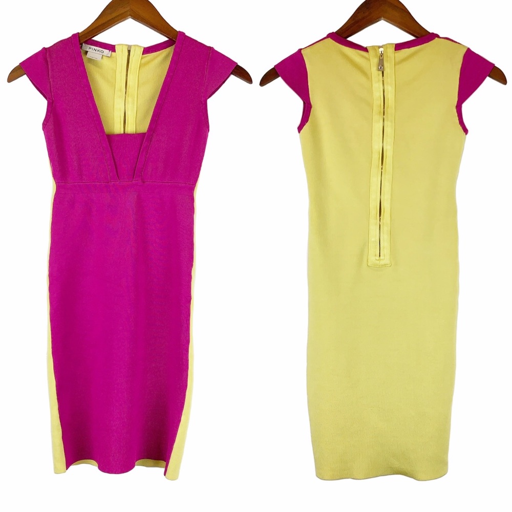 Pinko Pink & Yellow Colorblock Bodycon Dress S